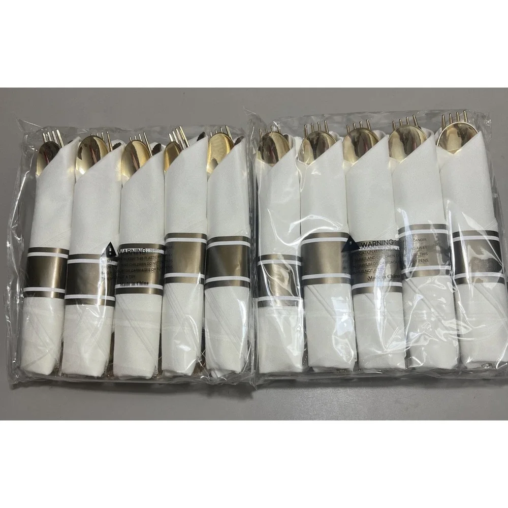 Set Of 20 Pre Rolled Gold Palstic Silverware Set-Thanksgiving-Christmas Dinner